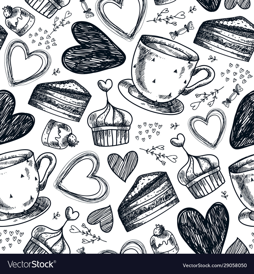 Seamless tea party coffee cupcakes vector image Seamless tea party coffee cupcakes