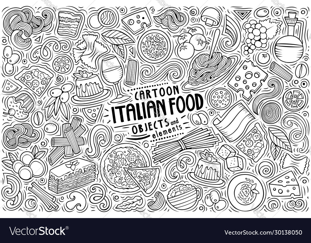 Set italian food theme items objects Royalty Free Vector