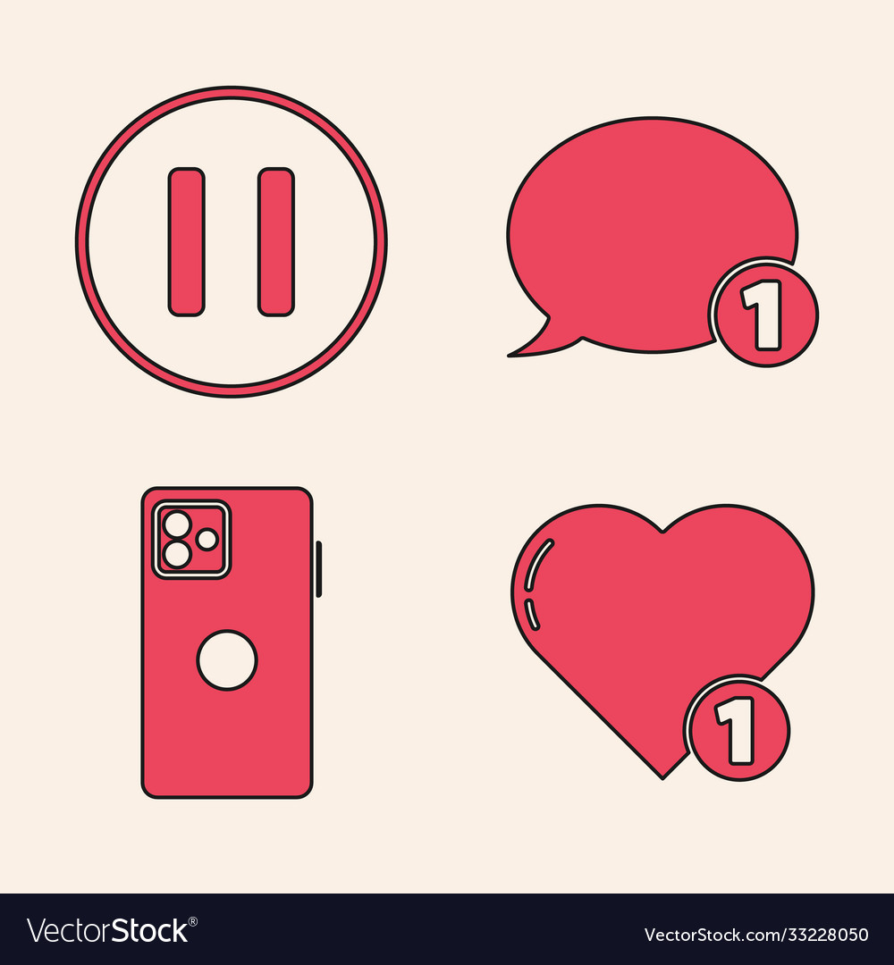 Set like and heart pause button speech bubble vector image Set like and heart pause button speech bubble