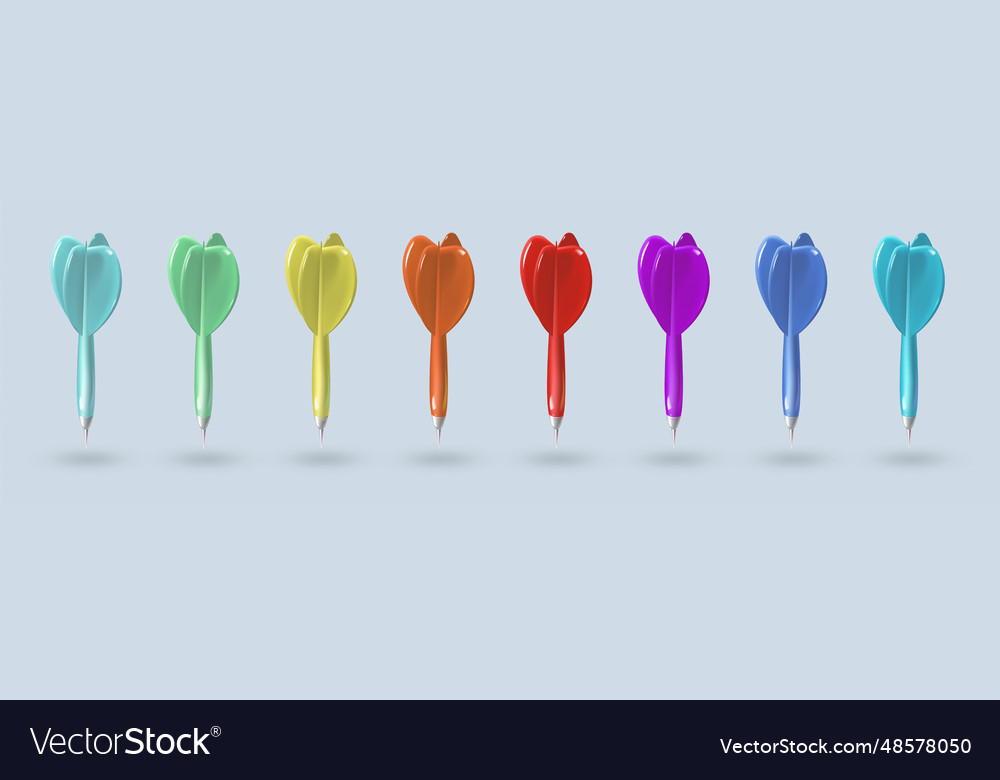 Set of different color darts isolated on a gray Vector Image