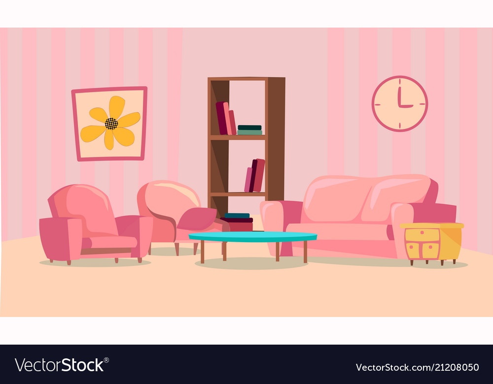 Set Of Elements For Pink Living Room Flat Design Vector Image