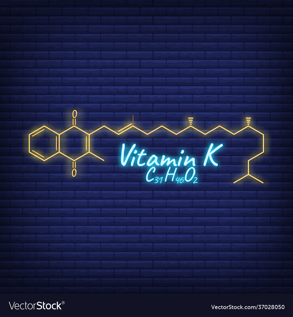 Vitamin k label and icon glow neon style isolated