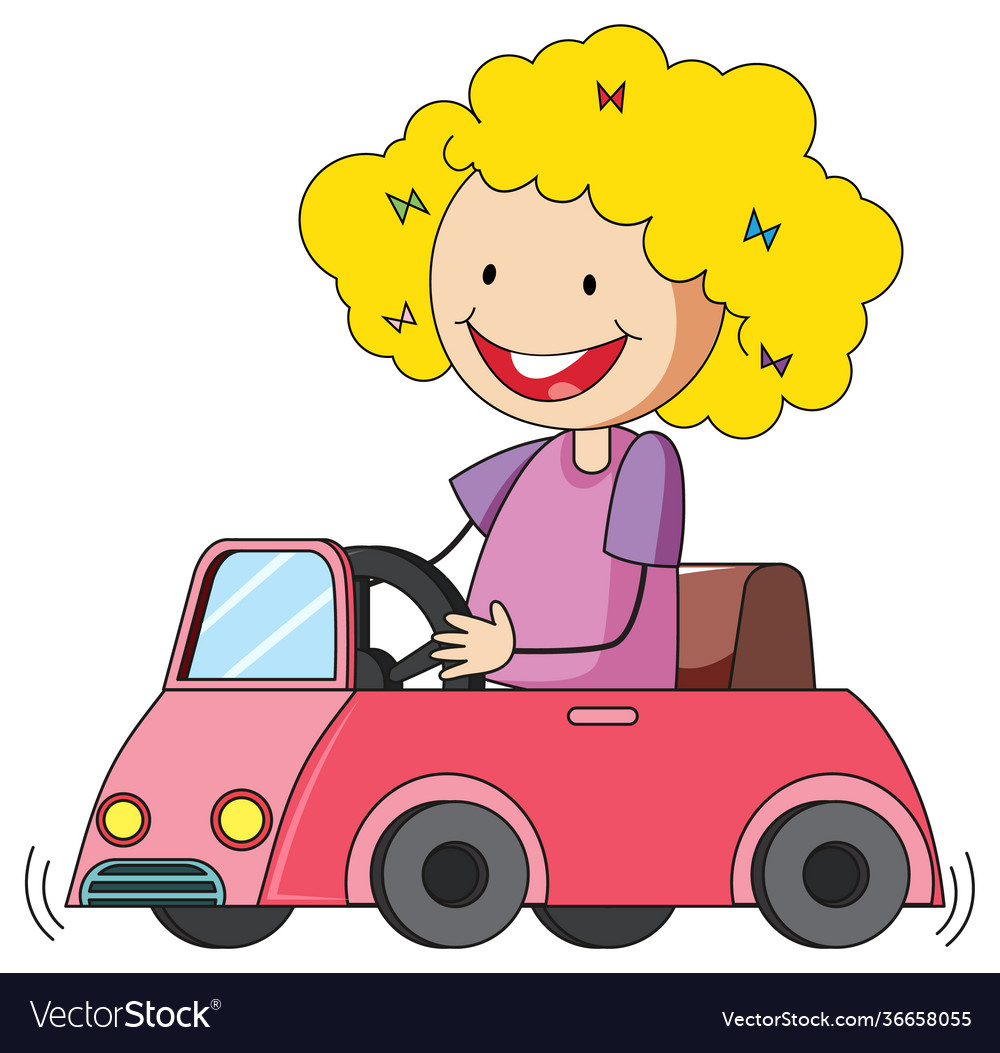 A girl in car toy cartoon character isolated Vector Image