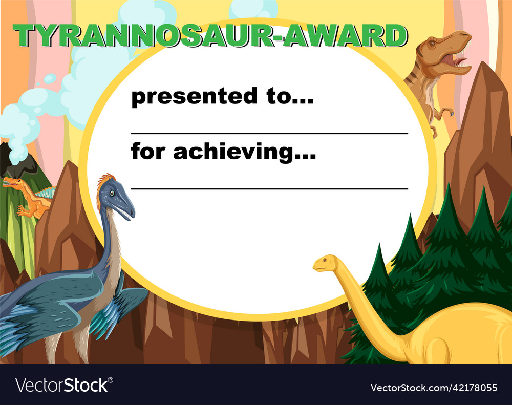 Dinosaur certificate template in cartoon style Vector Image