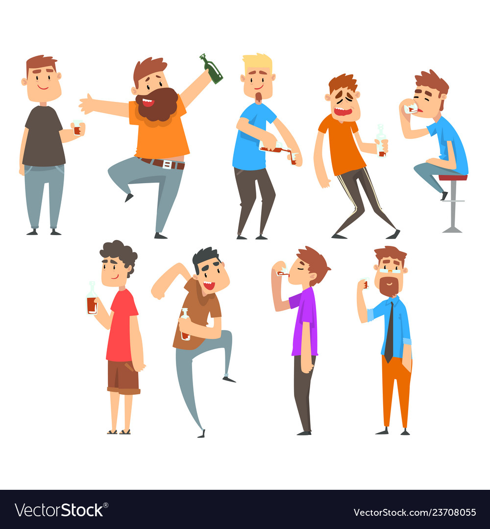 Drunk people set boozy men walking tipsy Vector Image