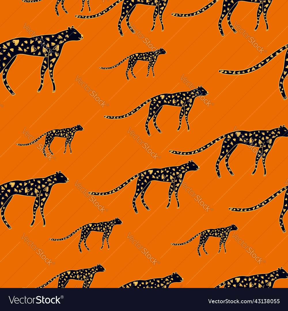 Hand drawn cute leopard seamless pattern doodle vector image Hand drawn cute leopard seamless pattern doodle