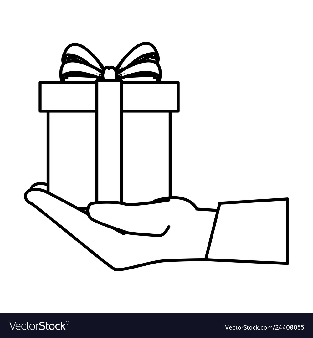 Hand with gift box present Royalty Free Vector Image