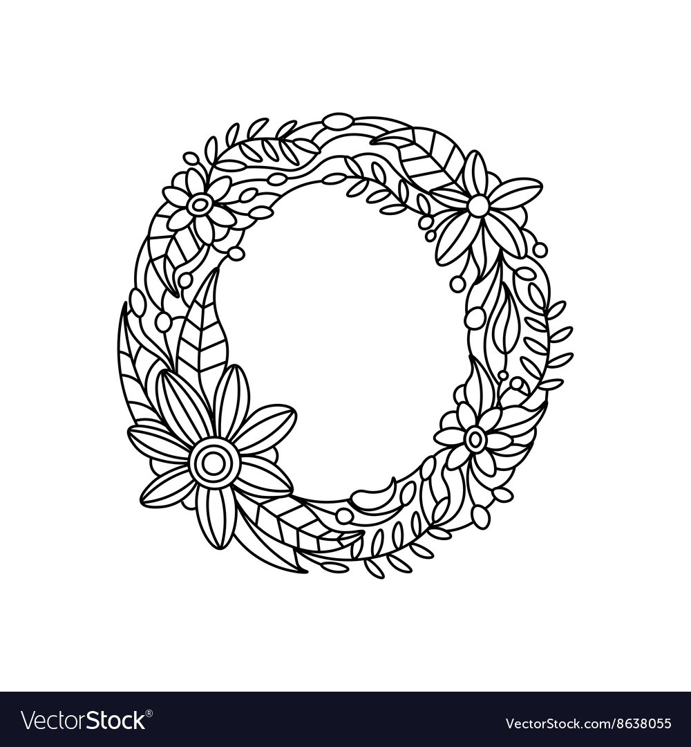 Letter o coloring book for adults Royalty Free Vector Image