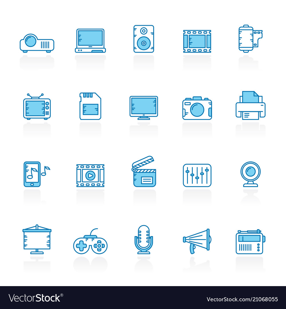 Line with blue background modern multimedia icons