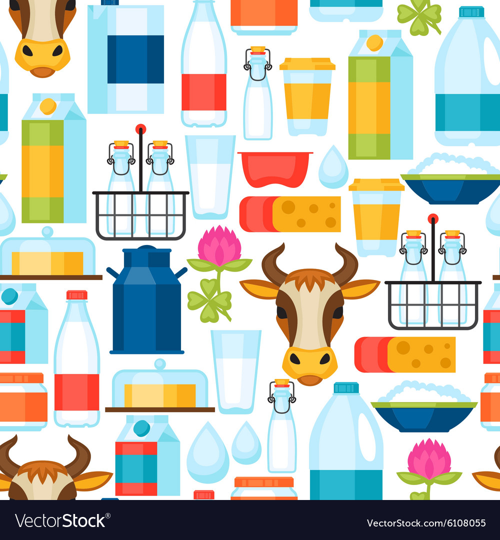 Milk Seamless Pattern With Dairy Products Vector Image