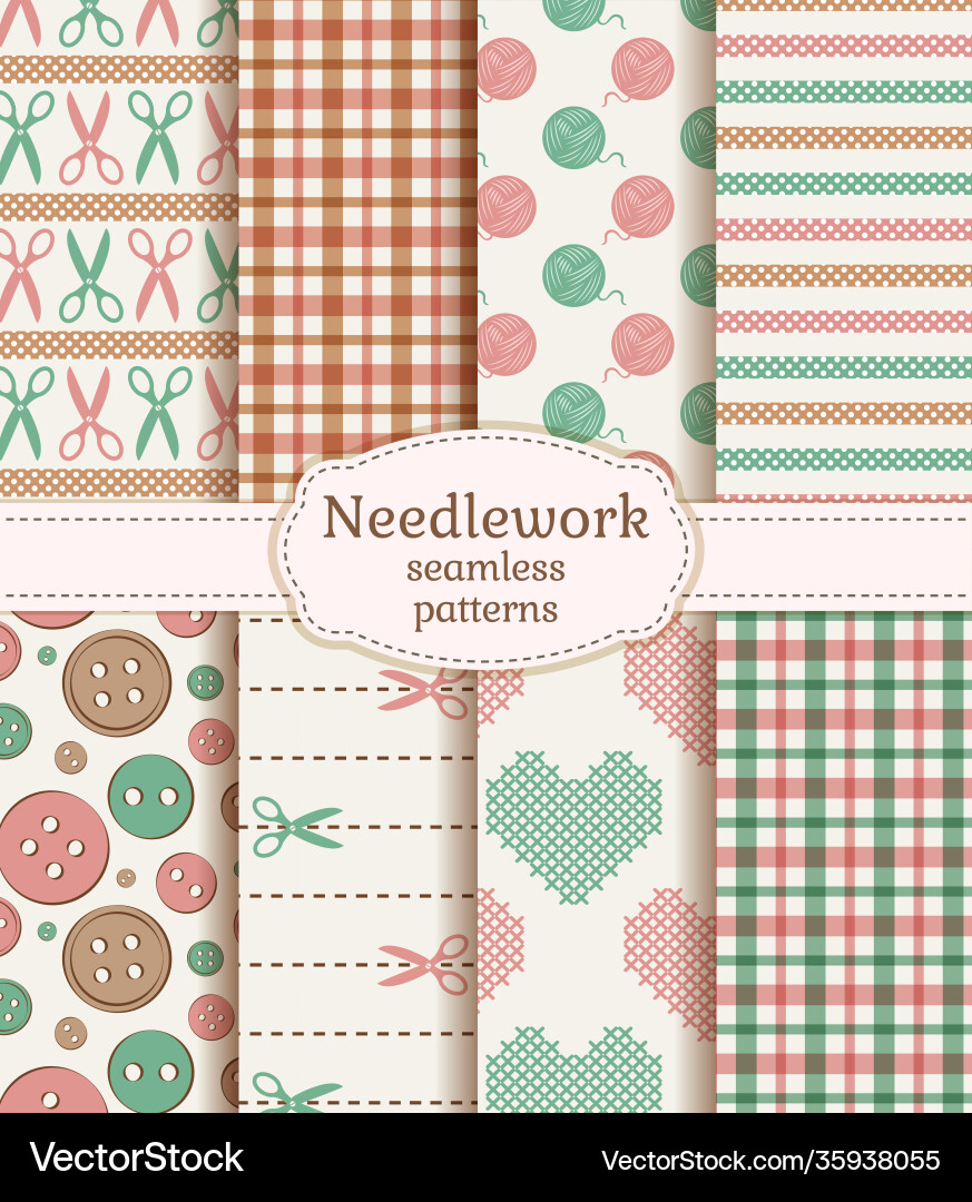Needlework seamless patterns set Royalty Free Vector Image