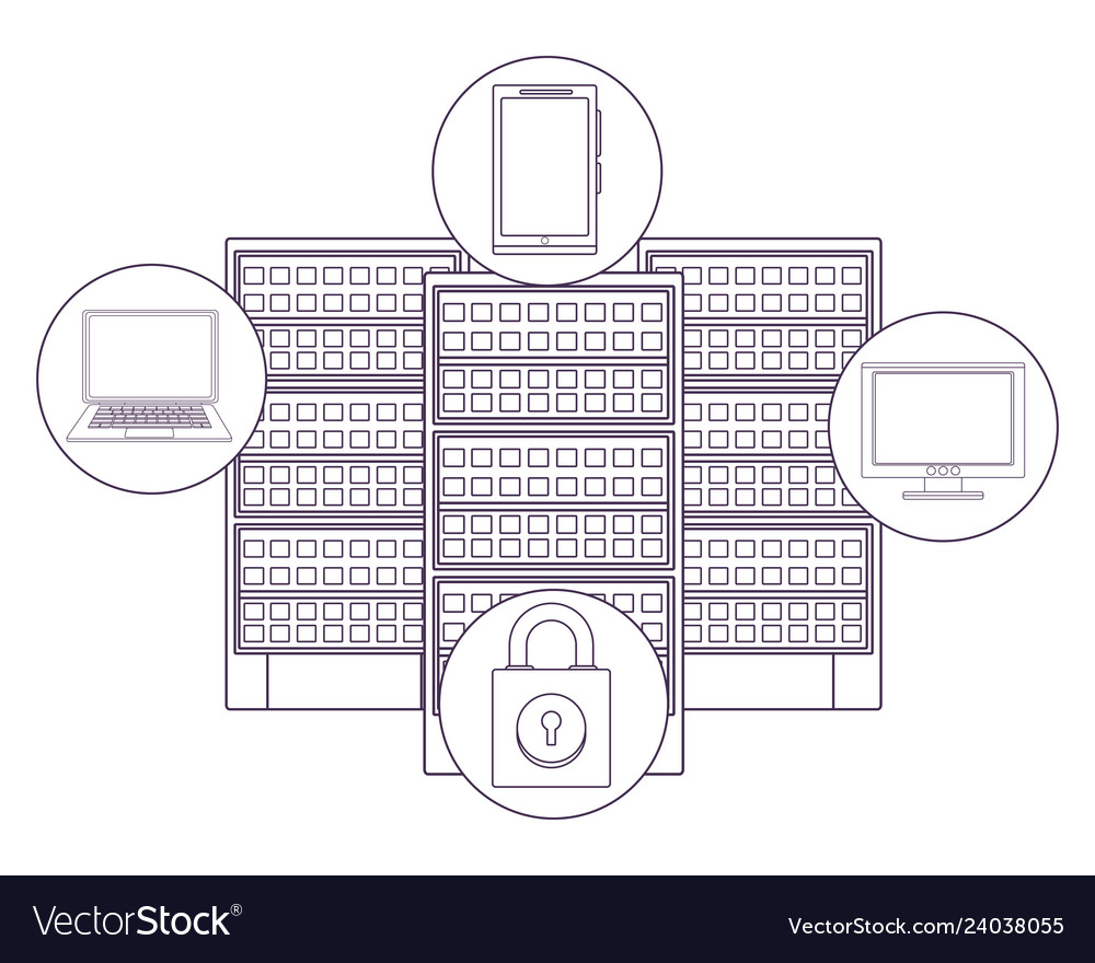 Server with computer vector image Server with computer