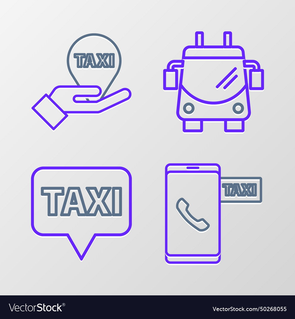 Set line taxi call telephone service map pointer Vector Image Set line taxi call telephone service map pointer