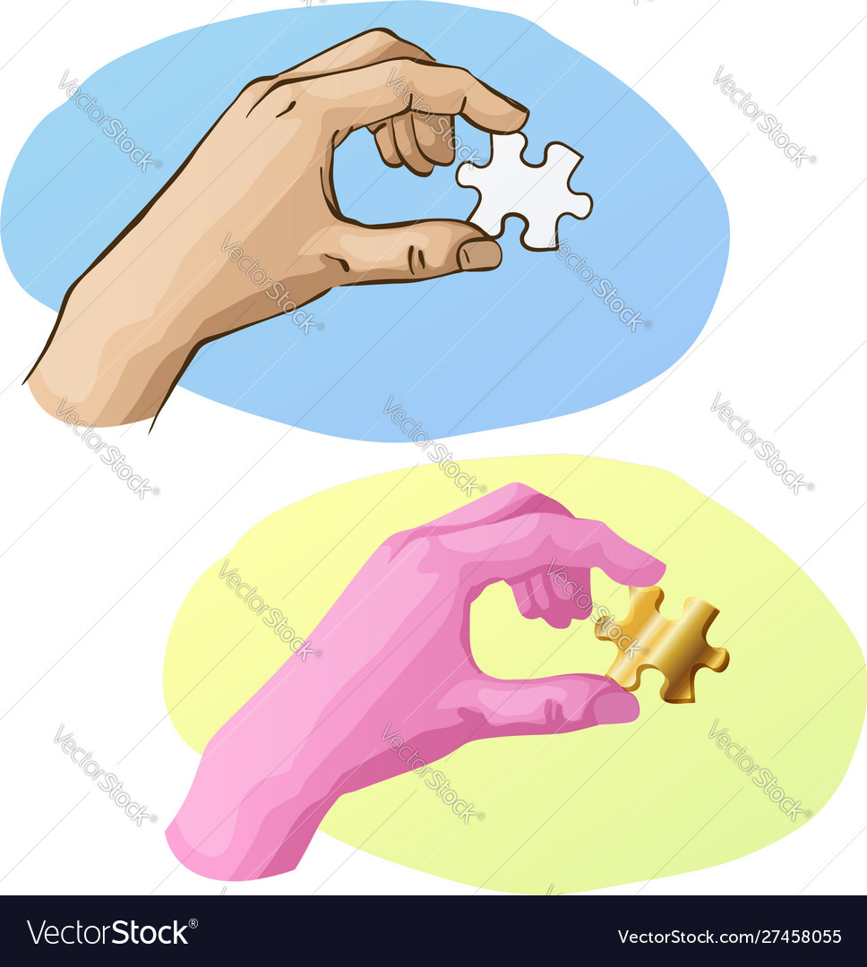 Premium Vector  Puzzle in hand. business concept man put piece of