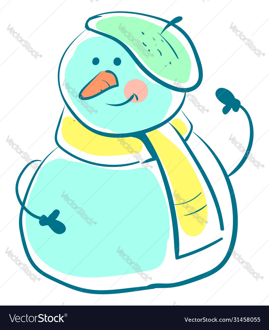 Snowman with scarf on white background