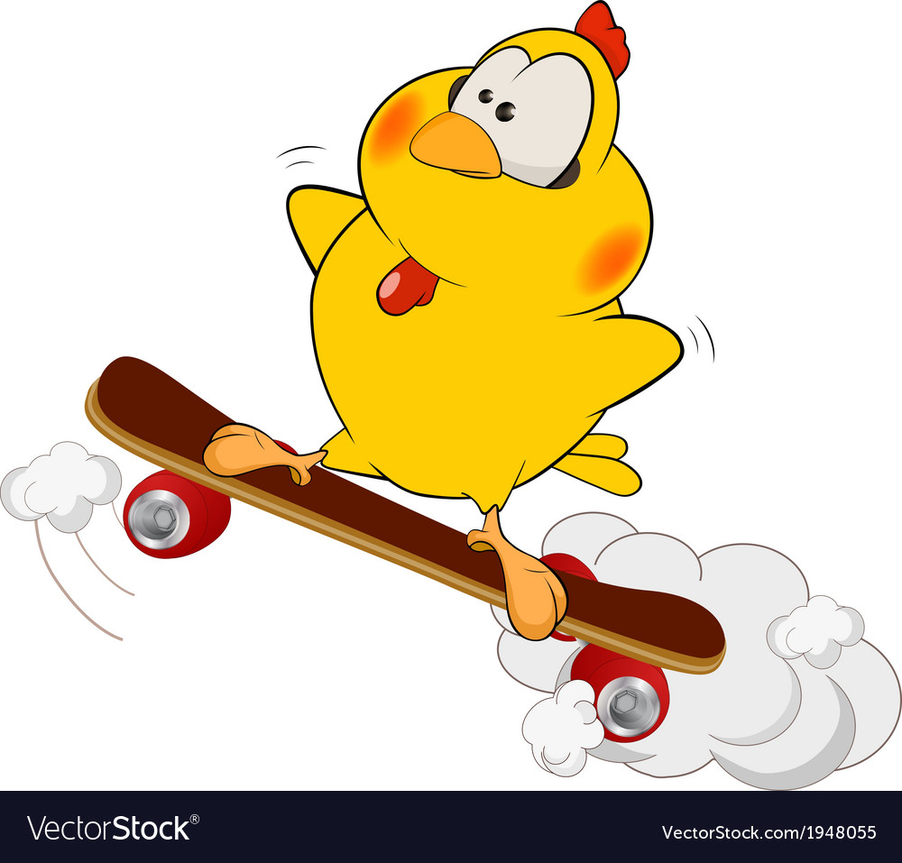 Gelbes Huhn und Skateboard Cartoon