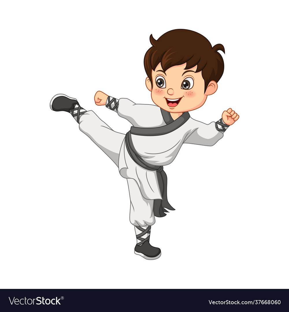 Cartoon Little Boy Practicing Karate Royalty Free Vector 3806