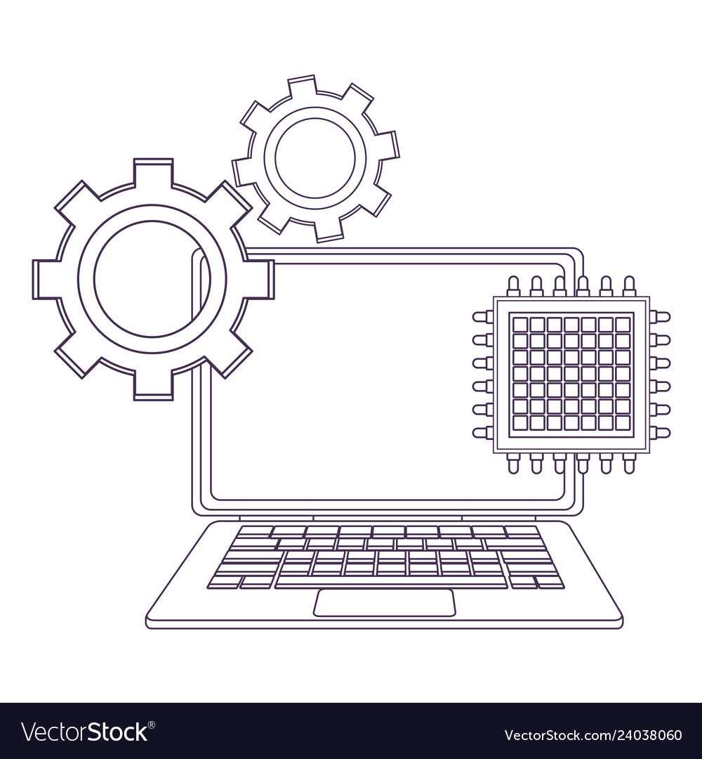 Computer with microchip vector image Computer with microchip