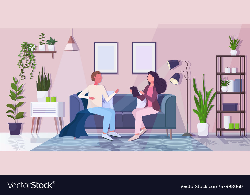 Man with psychologist sitting on sofa