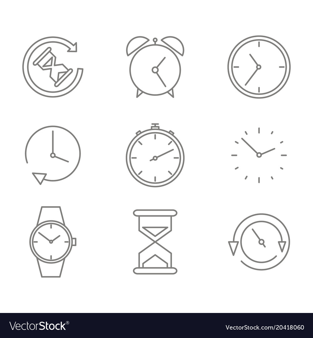 Monochrome line set with clocks timers and watches