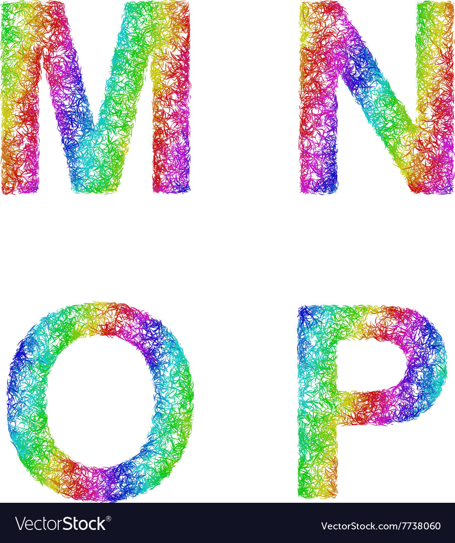 Rainbow sketch font set - letters m n o p