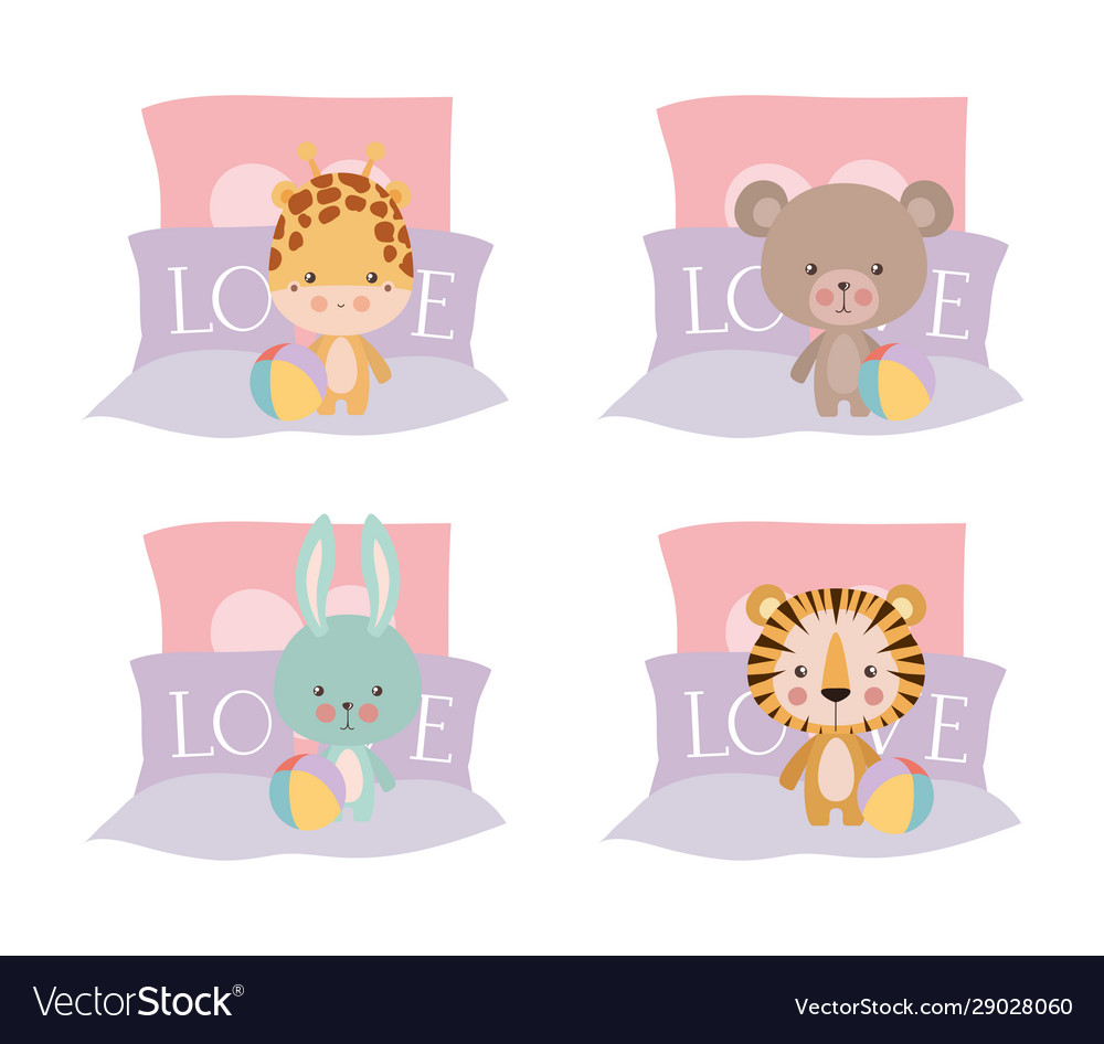 Set cute babies animals in bed design