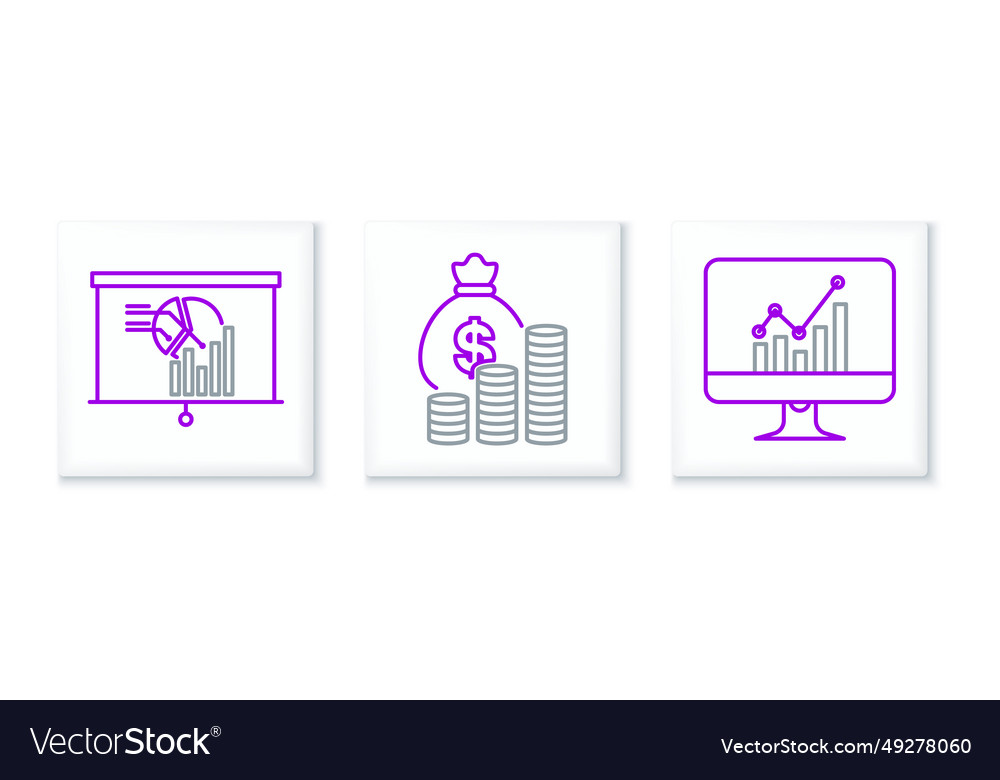 Set line computer monitor with graph chart board vector image Set line computer monitor with graph chart board