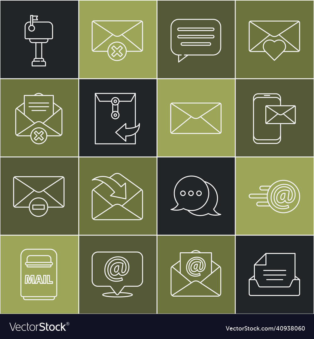 Set line drawer with document mail and e-mail vector image Set line drawer with document mail and e-mail