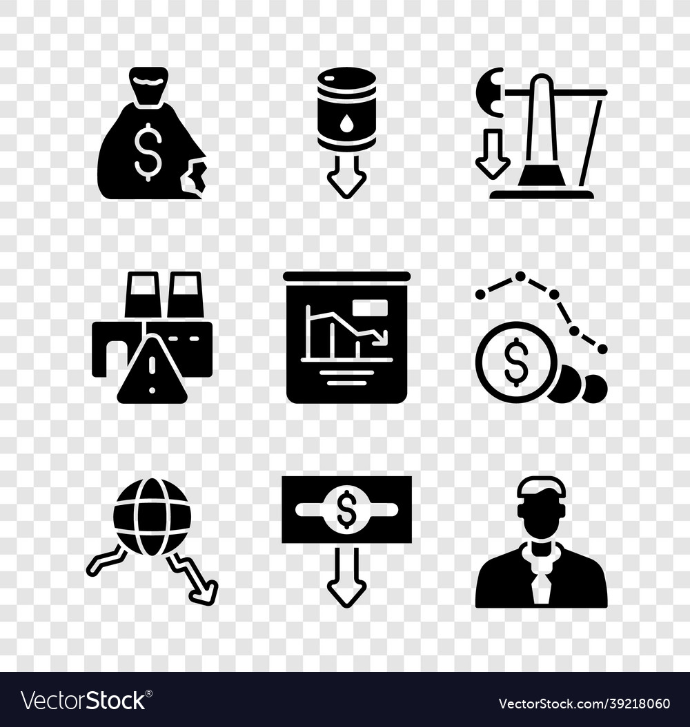 Set money bag drop in crude oil price global Vector Image