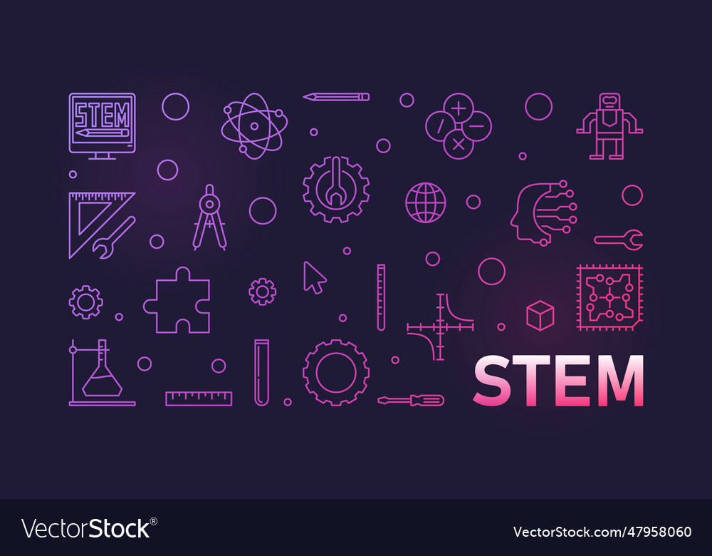 Stem minimal thin line science horizontal banner vector image Stem minimal thin line science horizontal banner