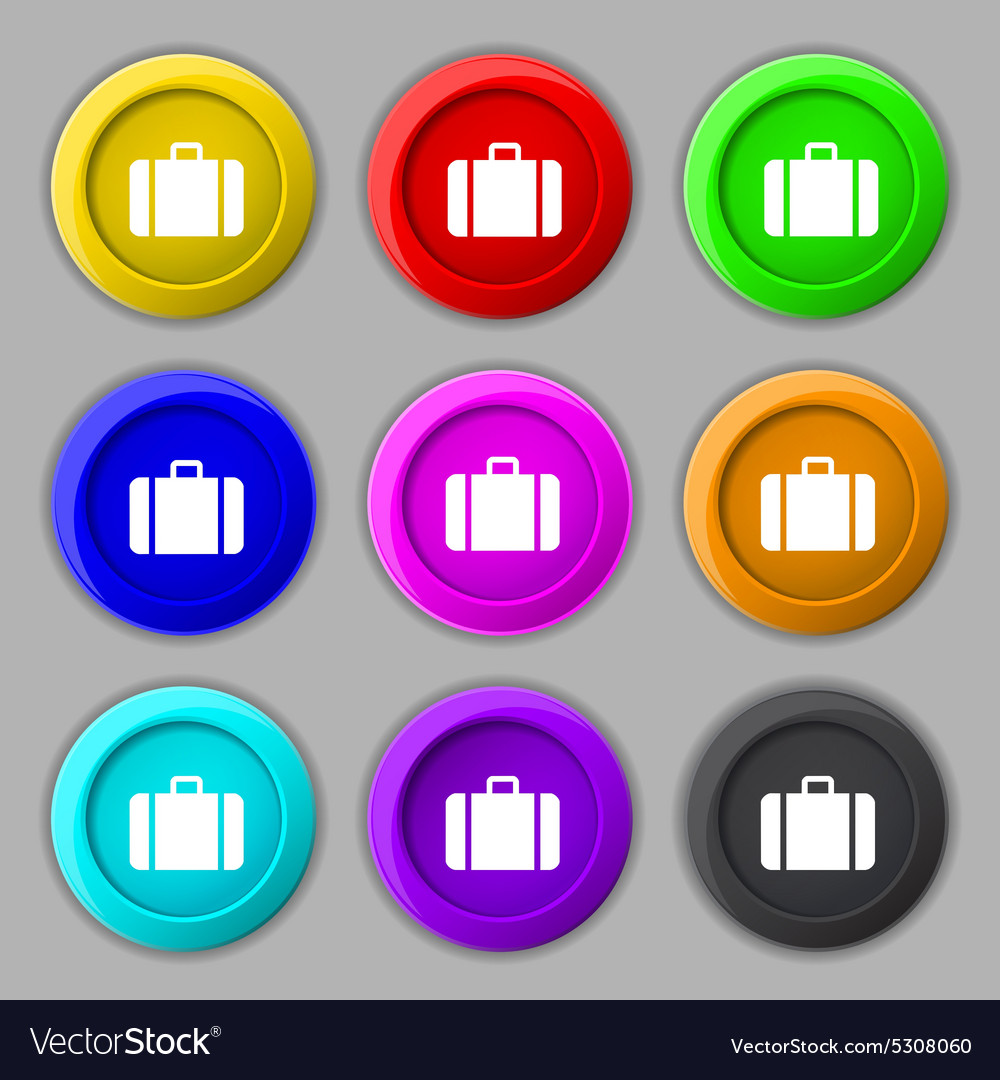 Suitcase icon sign symbol on nine round colourful