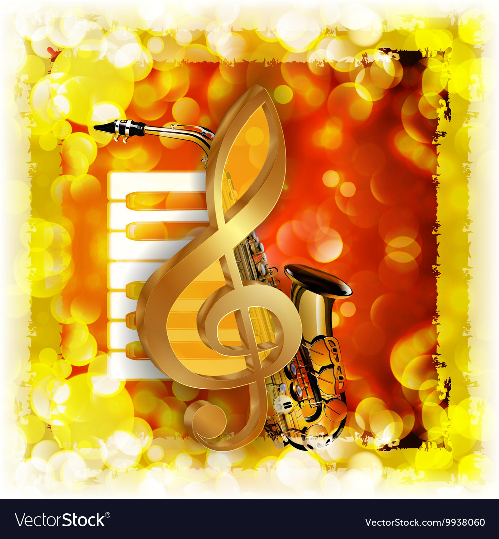 Treble clef with saxophone and piano bright