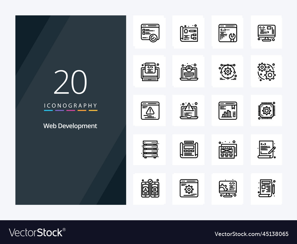 20 web development outline icon for presentation