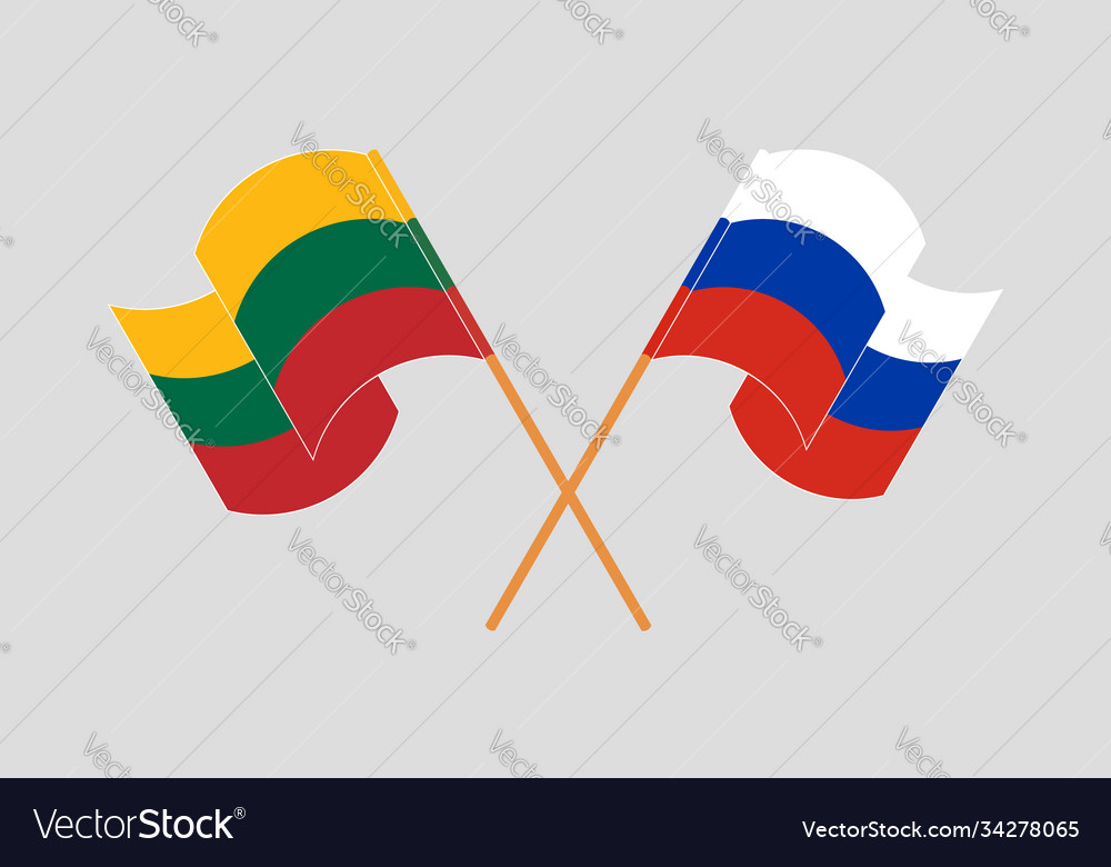 Crossed and waving flags lithuania russia Vector Image Crossed and waving flags lithuania russia