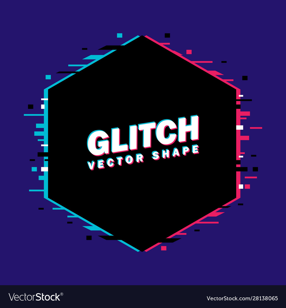Geometric Hexagon Banner With Glitch Effect And Vector Image