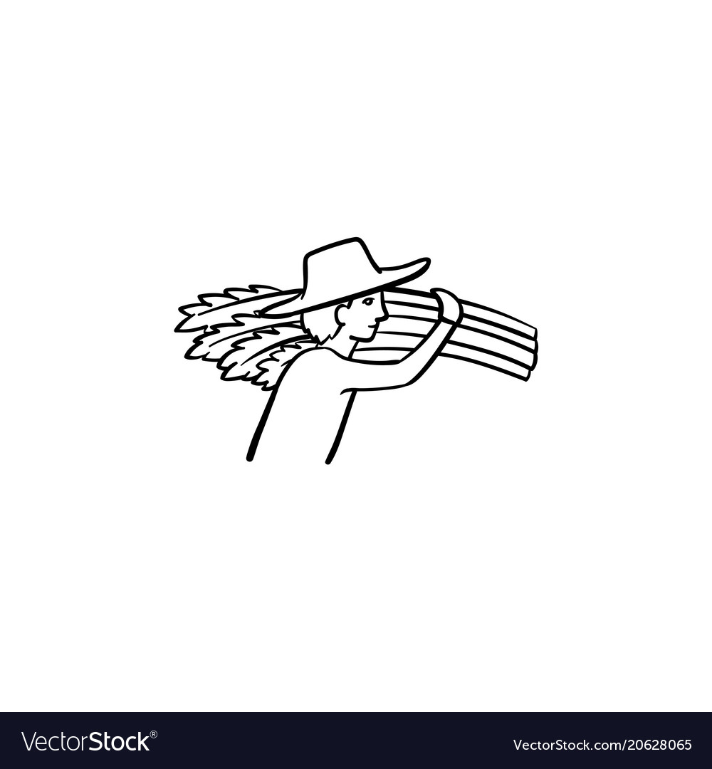 Man carrying wheat hand drawn sketch icon