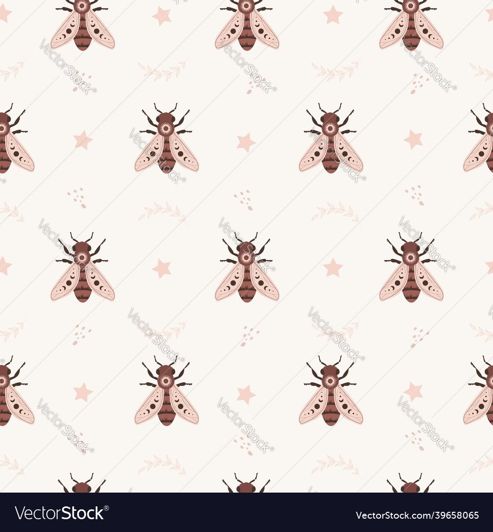 Seamless pattern with boho honeybee insect vector image Seamless pattern with boho honeybee insect