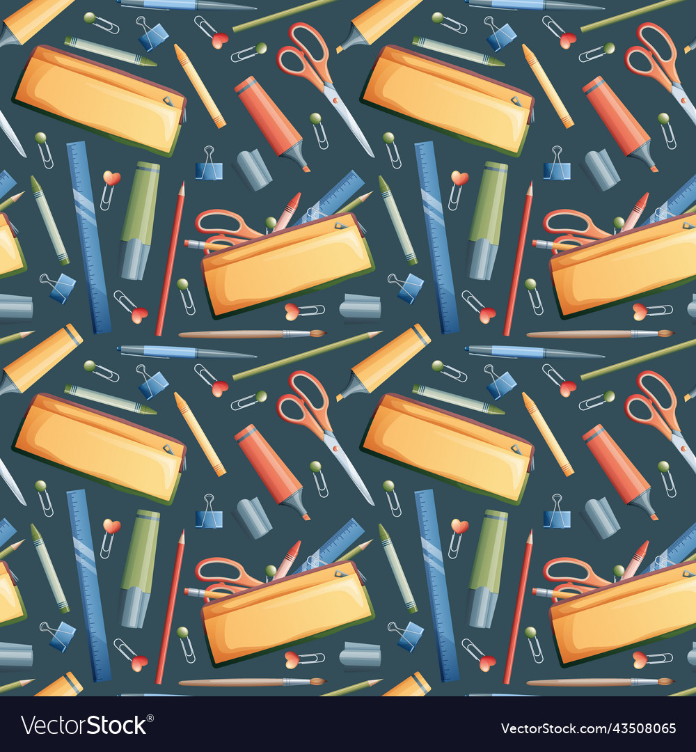 Seamless pattern with pencils markers scissors vector image Seamless pattern with pencils markers scissors