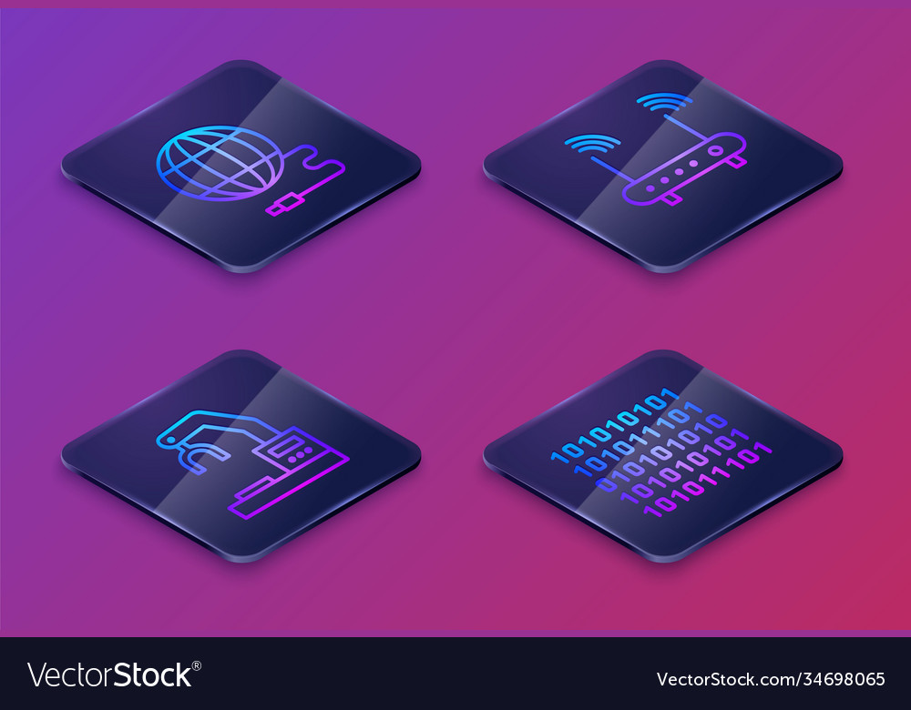 Set isometric line social network robotic robot