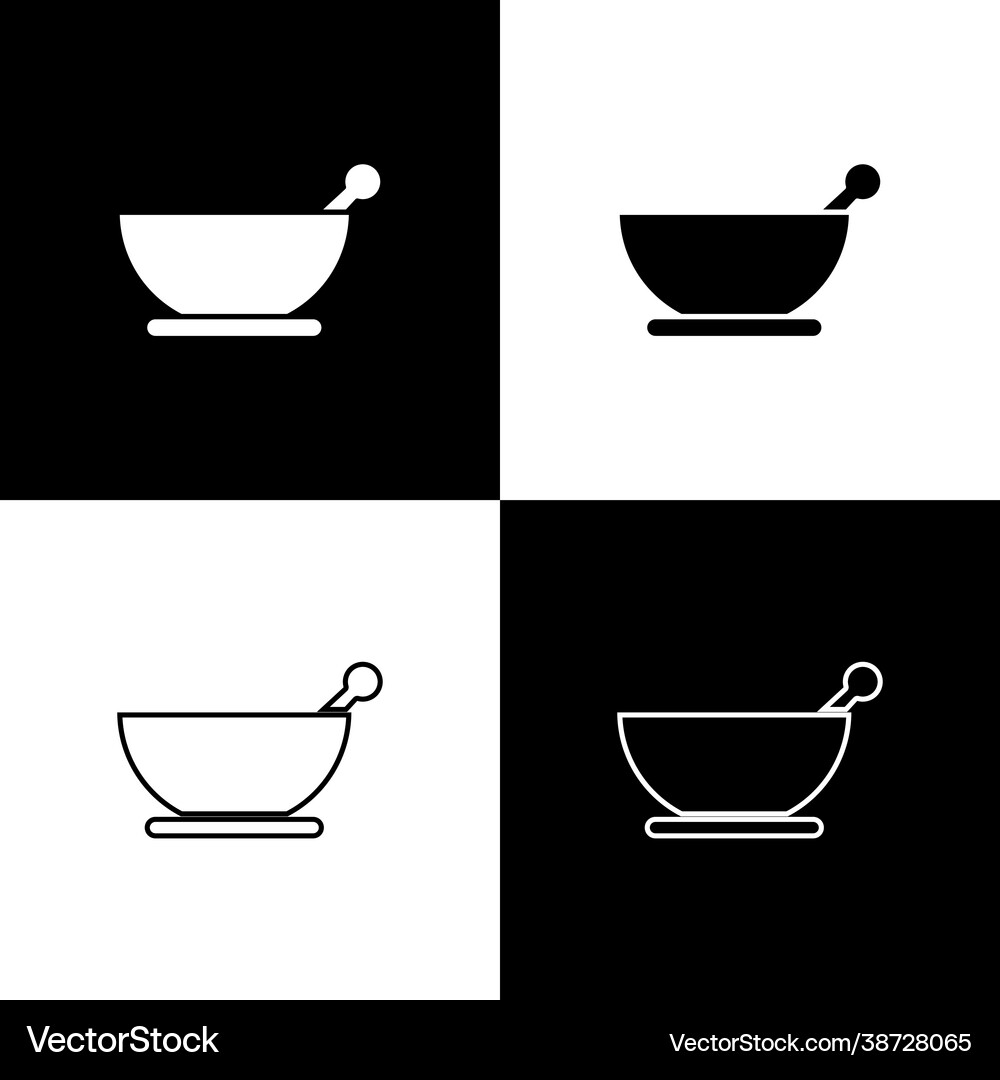 Set mortar and pestle icon isolated on black Vector Image