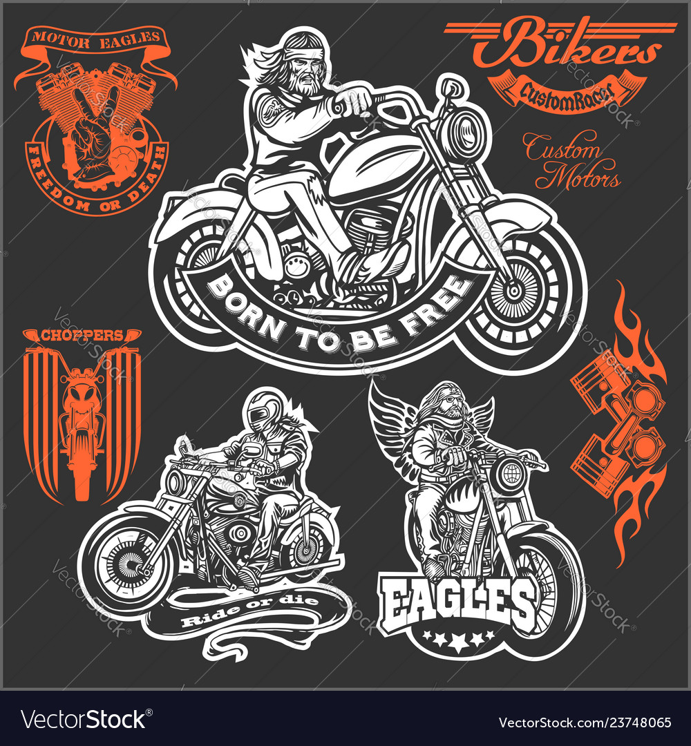 Set of vintage motorcycle t-shirt prints emblems Vector Image