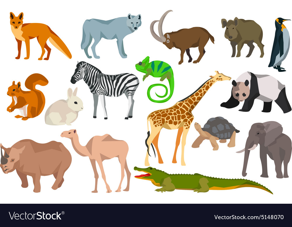 Big set different animals goat wild boar panda Vector Image