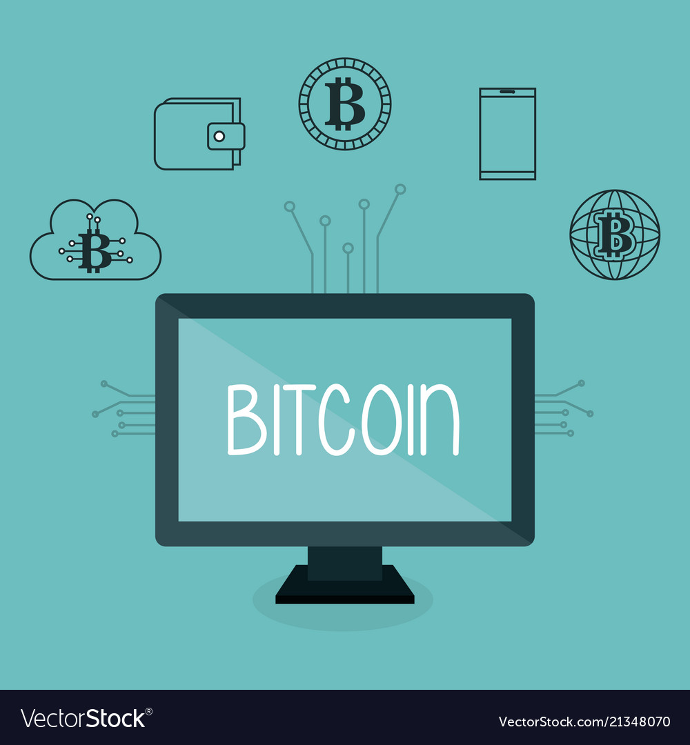 Bitcoin business with desktop computer vector image Bitcoin business with desktop computer