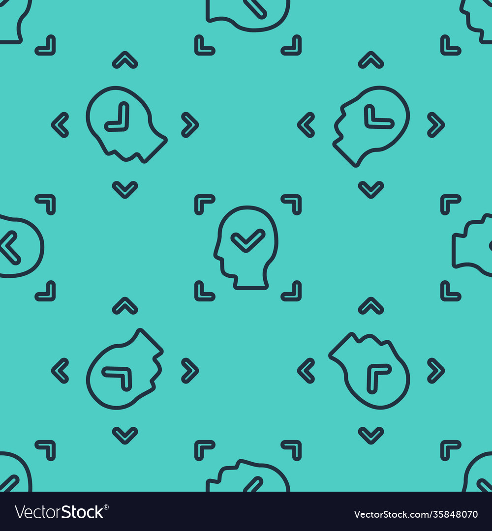 Black line face recognition with check mark icon vector image Black line face recognition with check mark icon