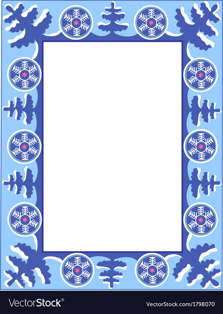 Frame with trees and snowflakes