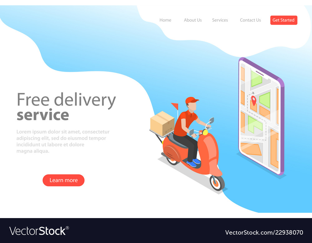 Isometric flat landing page template Royalty Free Vector