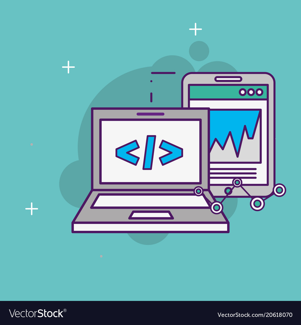 Laptop code programm interface mobile report vector image Laptop code programm interface mobile report