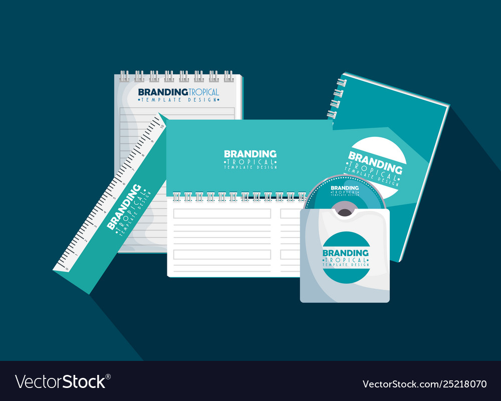 Notebooks product with ruler and cd inside vector image Notebooks product with ruler and cd inside