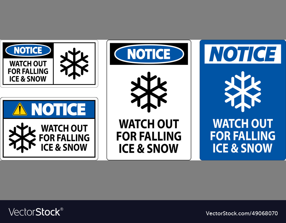 Notice sign watch out for falling ice and snow