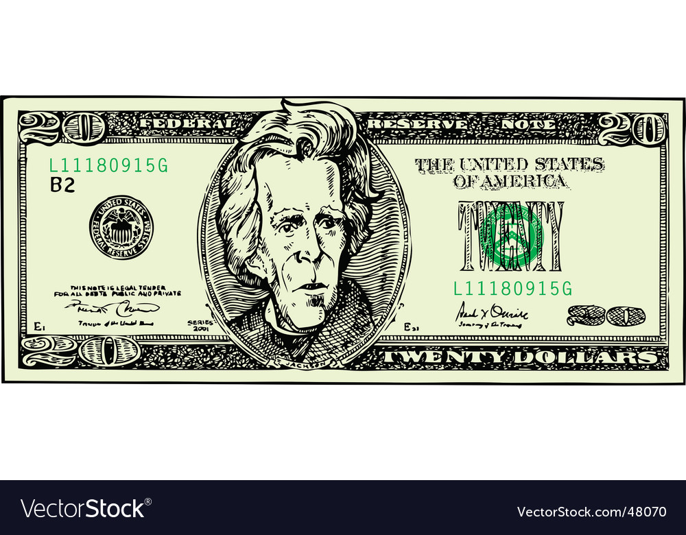 Twenty dollar bill Royalty Free Vector Image - VectorStock